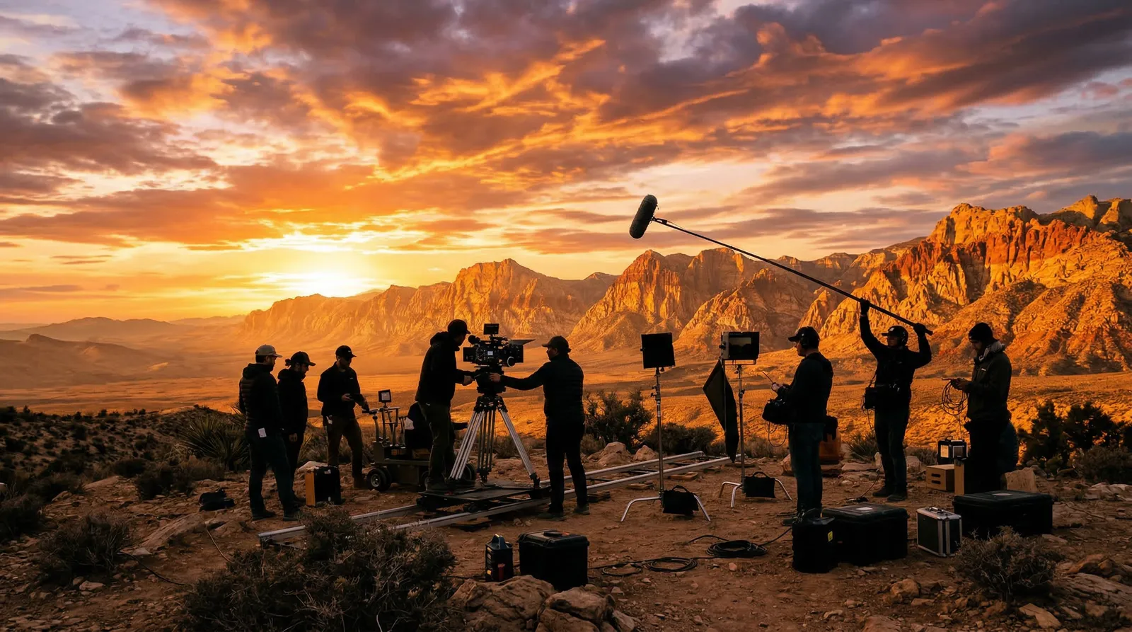 Cinematic Las Vegas desert landscape at golden hour