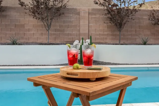 Poolside cocktail setup